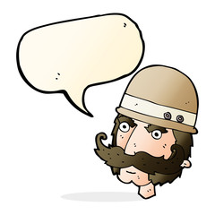 cartoon victorian big game hunter with speech bubble