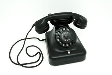 Antikes schwarzes Telefon W48 aus Backelit 50er Jahre
