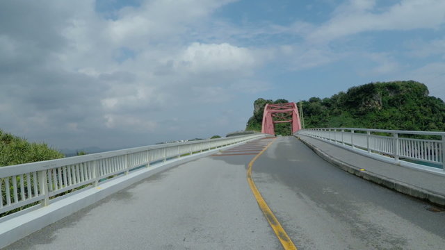 Driver's POV over the bridge leading to Ikeijima, Okinawa.