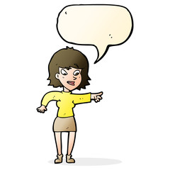 cartoon woman pointing with speech bubble