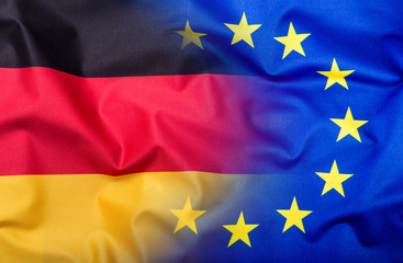 Flags of the Germany and the European Union. Germany Flag and EU Flag. World flag money concept.