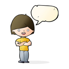 cartoon man with crossed arms with speech bubble