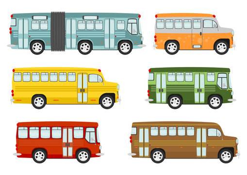 Cartoon buses on the white background. Vector.