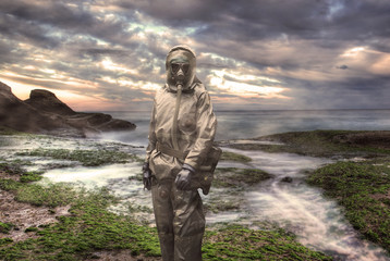 Soldier wearing a gas mask