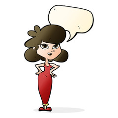 cartoon girl with hands on hips with speech bubble