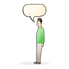 cartoon tall man with speech bubble