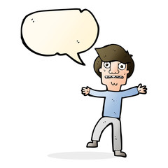cartoon boy panicking with speech bubble
