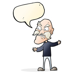 cartoon angry old man with speech bubble