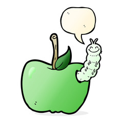 cartoon apple with bug with speech bubble