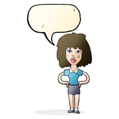 cartoon tough woman with speech bubble