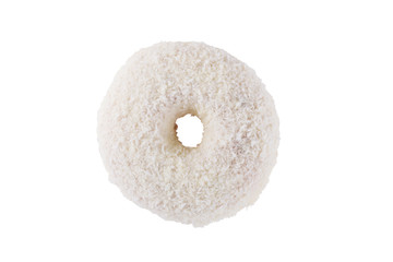 Donut in white frosting and coconut flakes