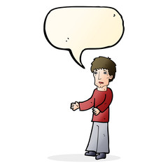 cartoon man explaining with speech bubble