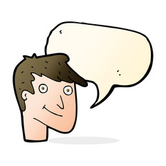 cartoon happy man with speech bubble
