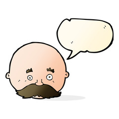 cartoon bald man with mustache with speech bubble