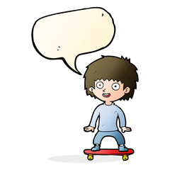 cartoon boy on skateboard with speech bubble