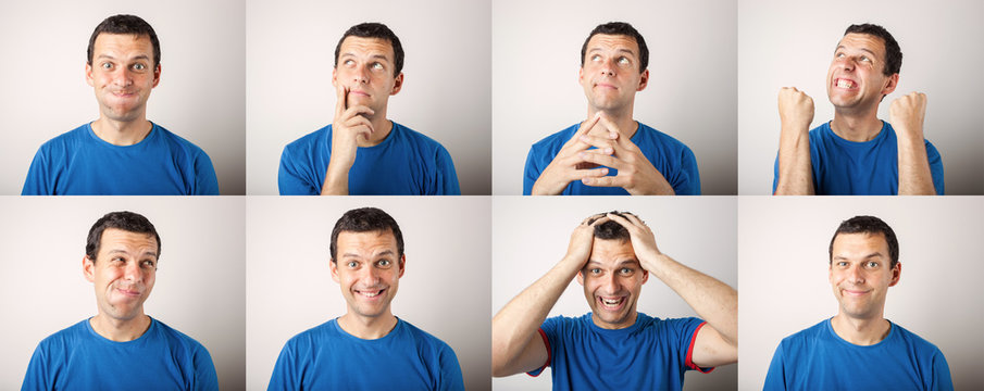 Composition Of Young Man Expressing Different Emotions