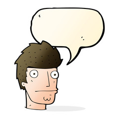 cartoon nervous man with speech bubble