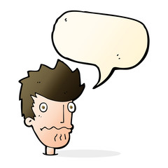 cartoon nervous man with speech bubble