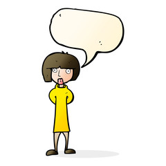cartoon curious woman with speech bubble