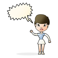 cartoon woman waving with speech bubble