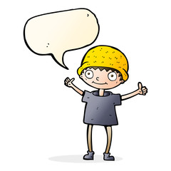 cartoon boy with positive attitude with speech bubble