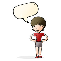 cartoon woman with hands on hips with speech bubble