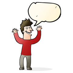 cartoon excited man with speech bubble
