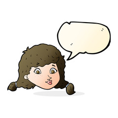 cartoon pretty female face with speech bubble