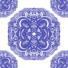 Moroccan tiles ornaments in blue and white colors.