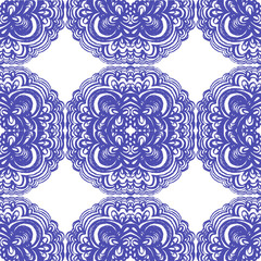 Moroccan tiles ornaments in blue and white colors.