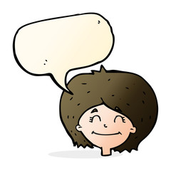 cartoon happy female face with speech bubble
