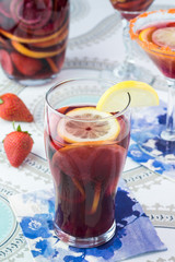 Glass of popular wine- based beberage - sangria.