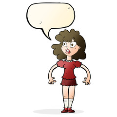 cartoon pretty girl with shocked expression with speech bubble