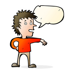 cartoon man making dismissive gesture with speech bubble