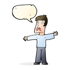 cartoon frightened man with speech bubble