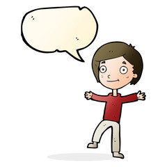 cartoon excited boy with speech bubble