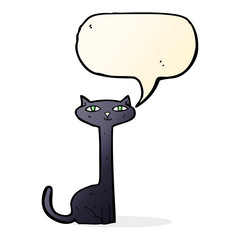 cartoon black cat with speech bubble