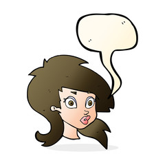 cartoon pretty surprised woman with speech bubble