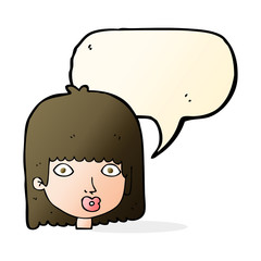 cartoon surprised woman with speech bubble