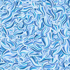 Hand drawn seamless wave blue background.