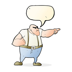 cartoon angry tough guy pointing with speech bubble