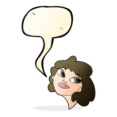 cartoon happy woman with speech bubble