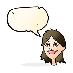 cartoon happy woman with speech bubble