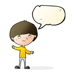 cartoon happy boy with speech bubble