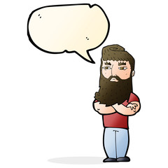 cartoon serious man with beard with speech bubble