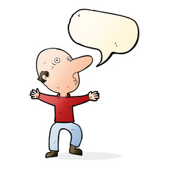 cartoon worried middle aged man with speech bubble