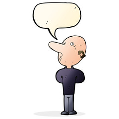 cartoon balding man with speech bubble