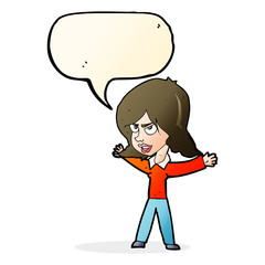 cartoon woman gesturing with speech bubble
