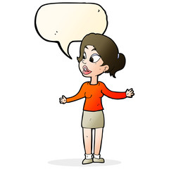 cartoon pretty woman explaining something with speech bubble