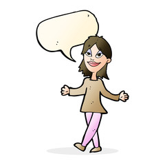 cartoon woman with no worries with speech bubble